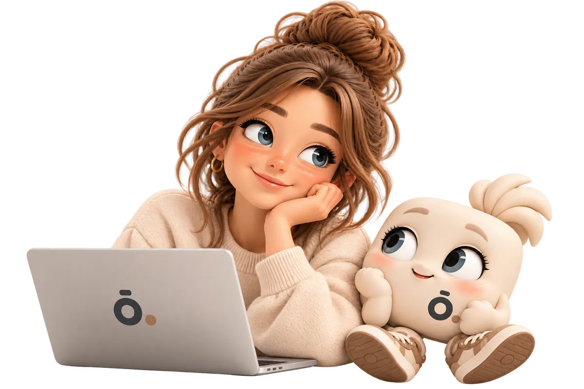 Ordea con su compu y Ordy, la mascota, sentados juntos